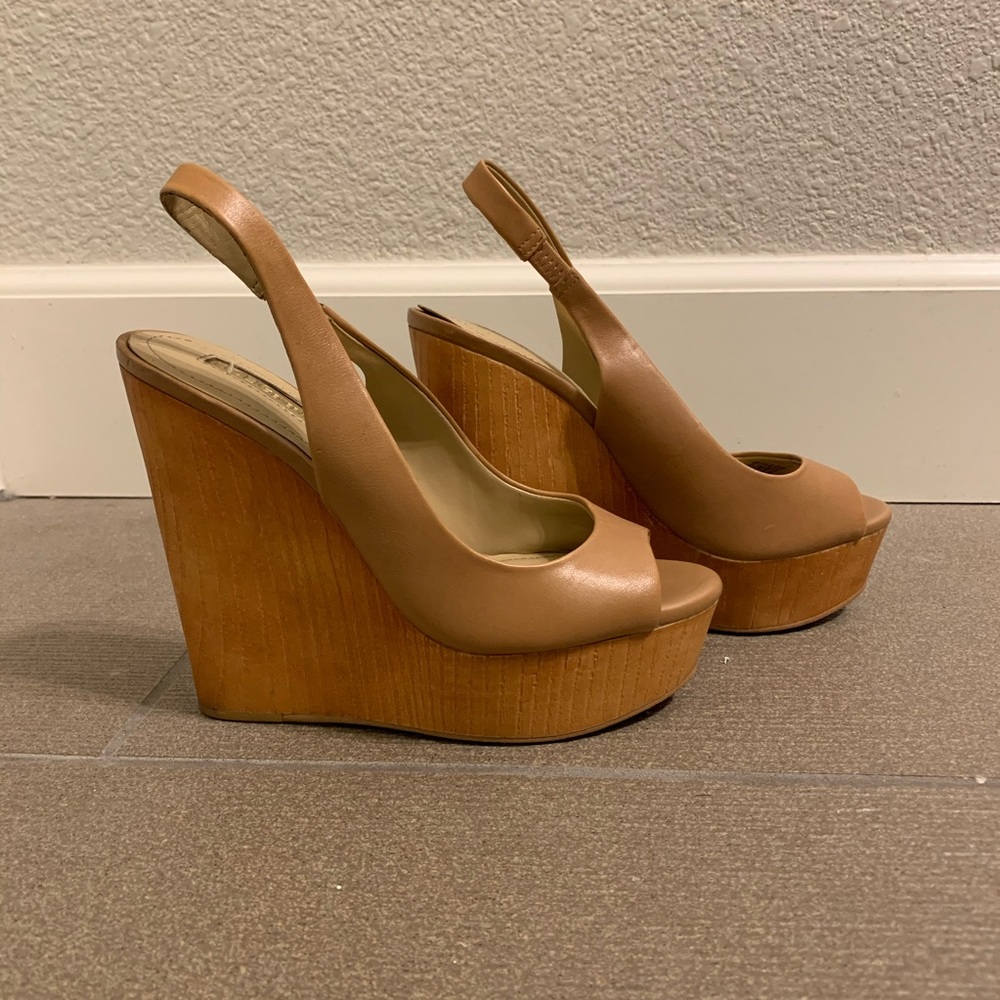 BCBGeneration leather tan wedge heel